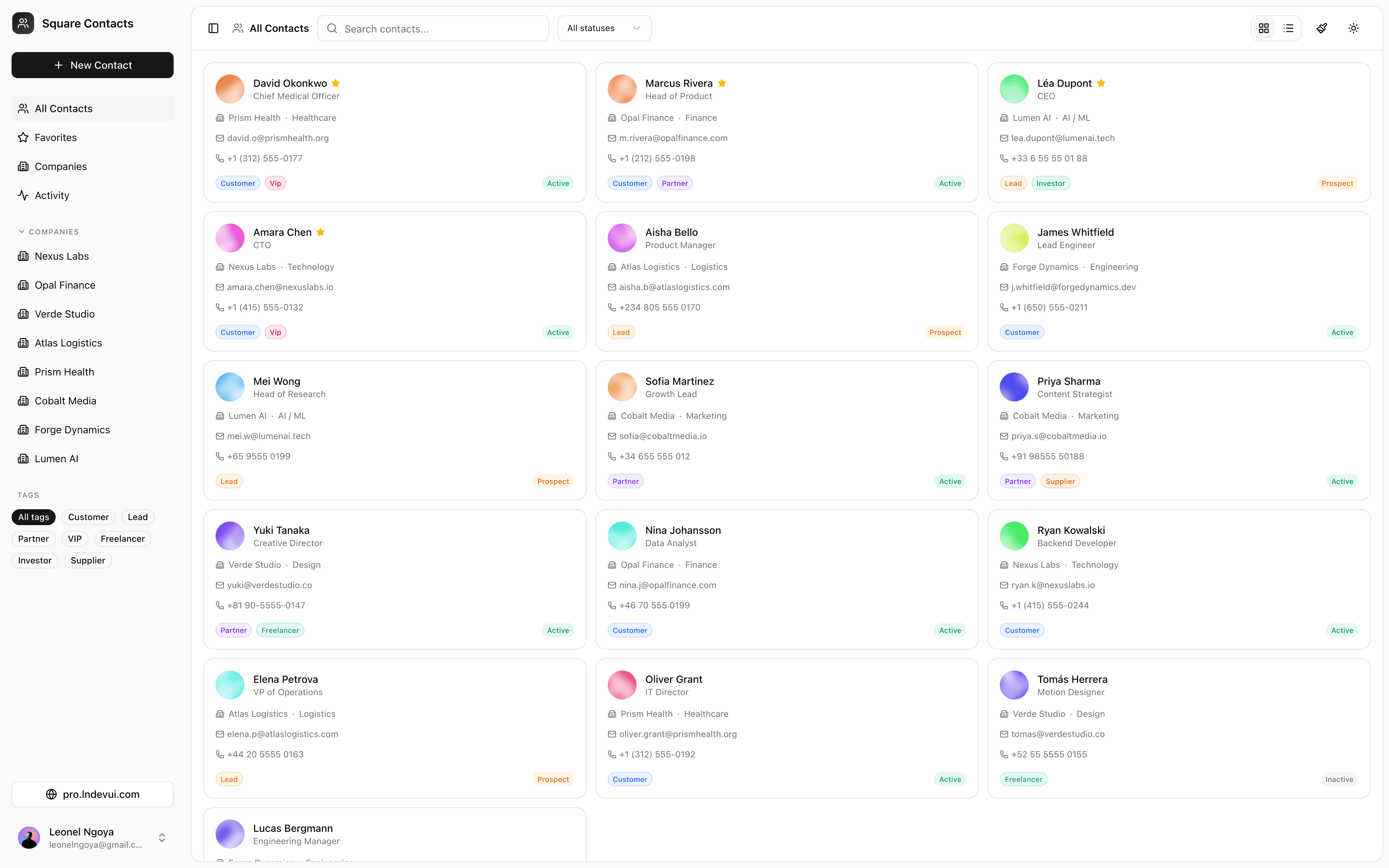 Contacts template preview